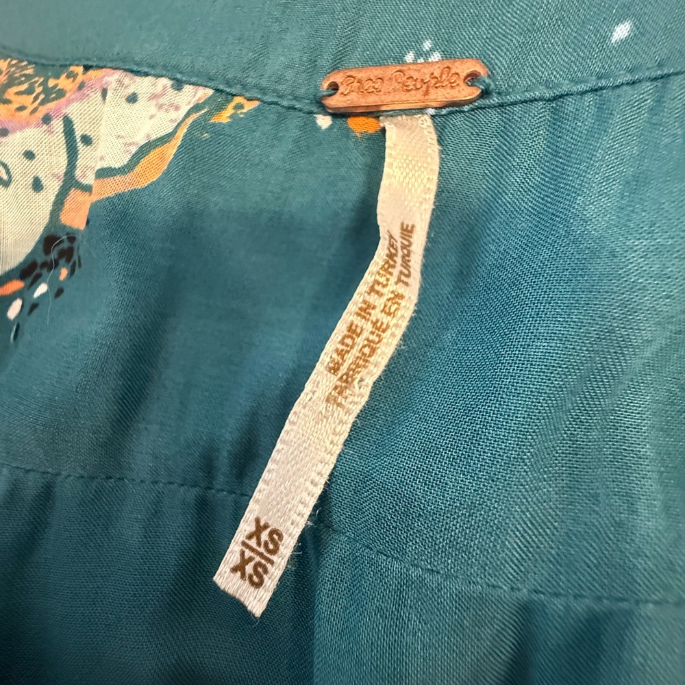 Free People teal floral boho top dolman long sleeve SZ XS - Picture 6 of 14